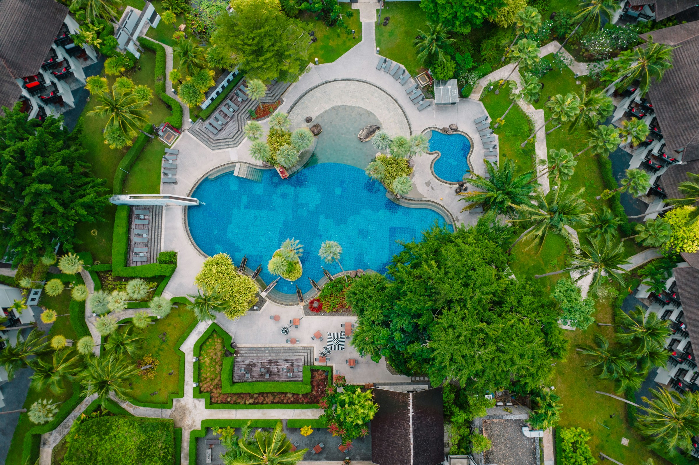 Aerial view of resort pool complex