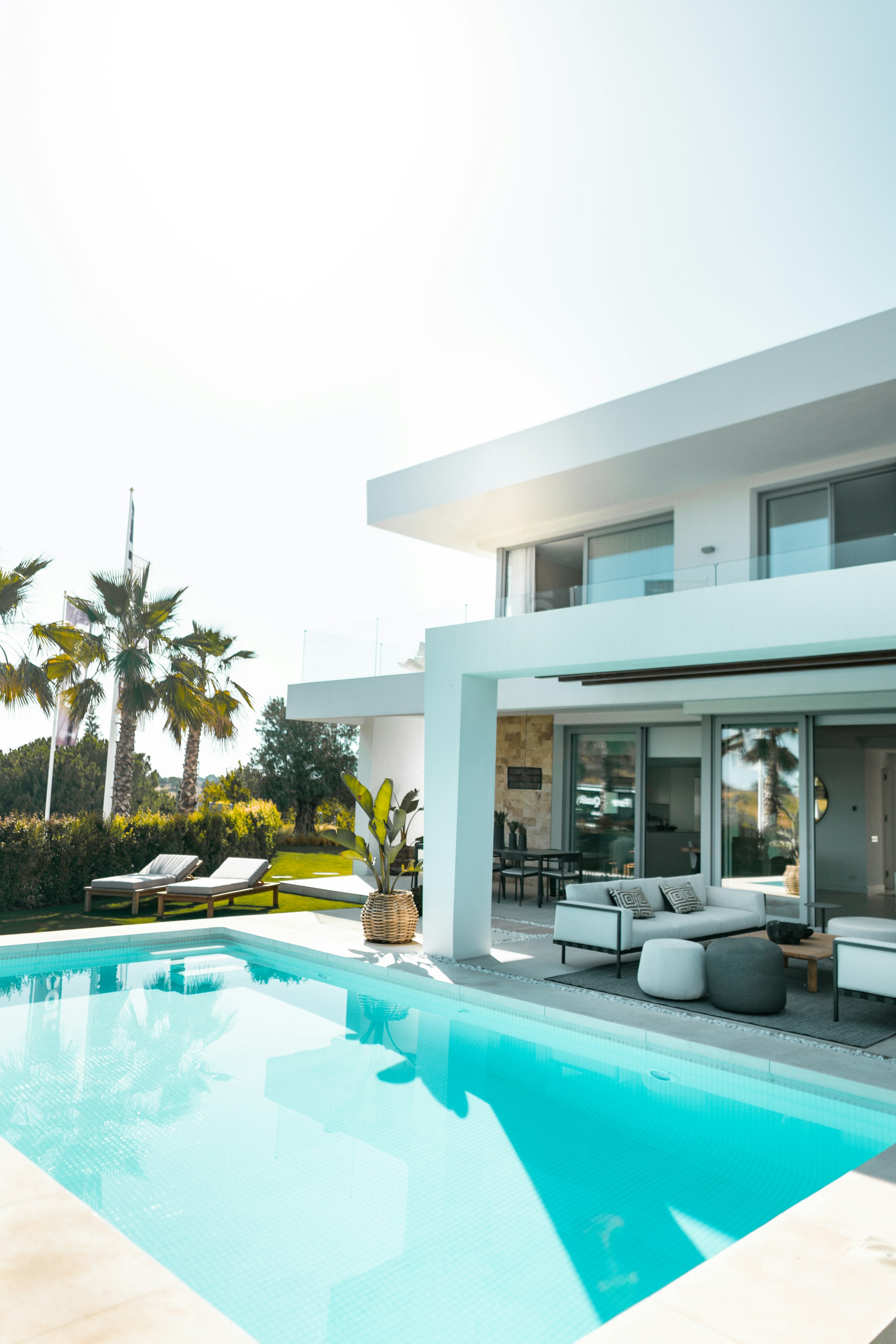 Sunlit villa pool detail